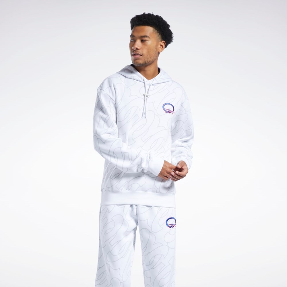 Reebok Basketball Question Allover Print Fleece Hoodie Blancas | 13OBSNAQC