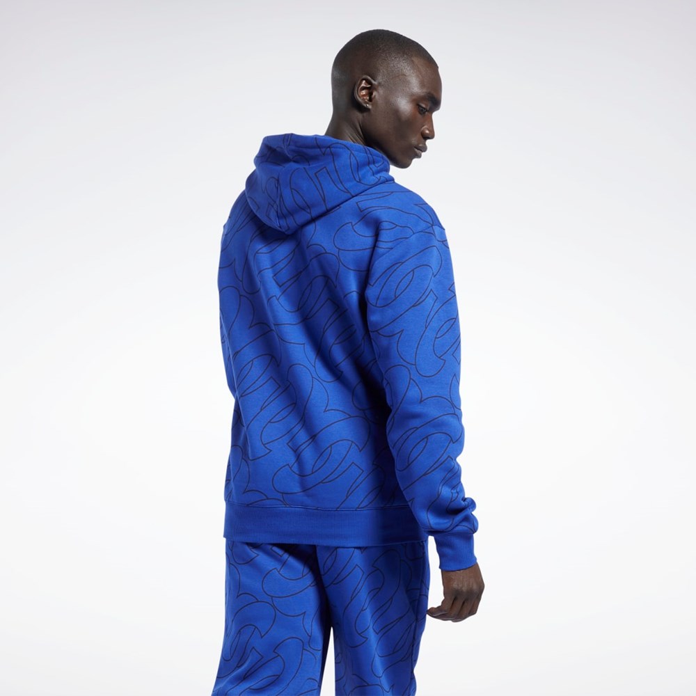 Reebok Basketball Question Allover Print Fleece Hoodie Classic Cobalt | 61NSCDYVO