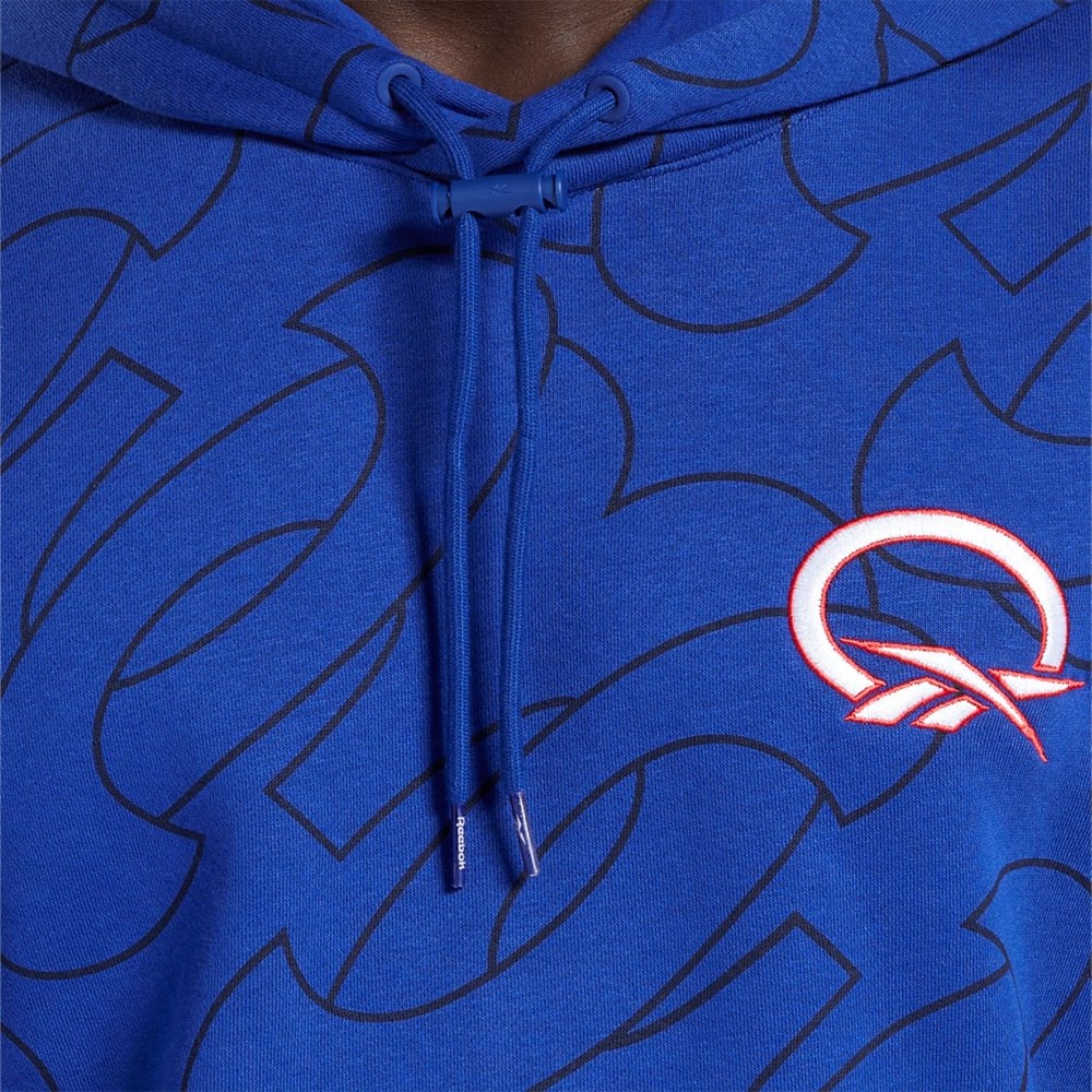 Reebok Basketball Question Allover Print Fleece Hoodie Classic Cobalt | 61NSCDYVO