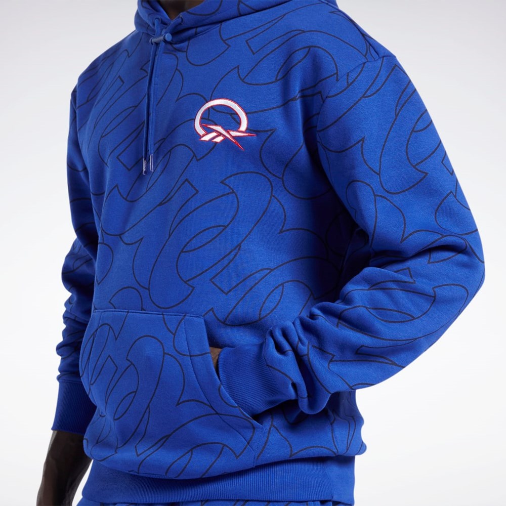 Reebok Basketball Question Allover Print Fleece Hoodie Classic Cobalt | 61NSCDYVO