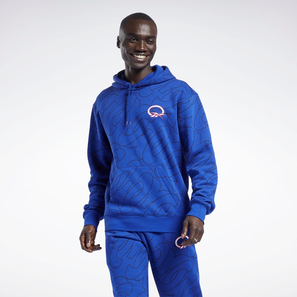Reebok Basketball Question Allover Print Fleece Hoodie Classic Cobalt | 61NSCDYVO