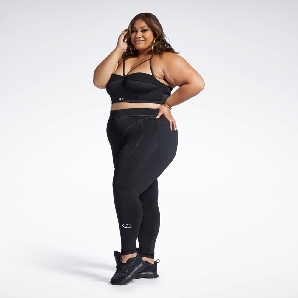 Reebok Cardi B Bralette (Plus Size) Negras Blancas | 59ZTRXLDO