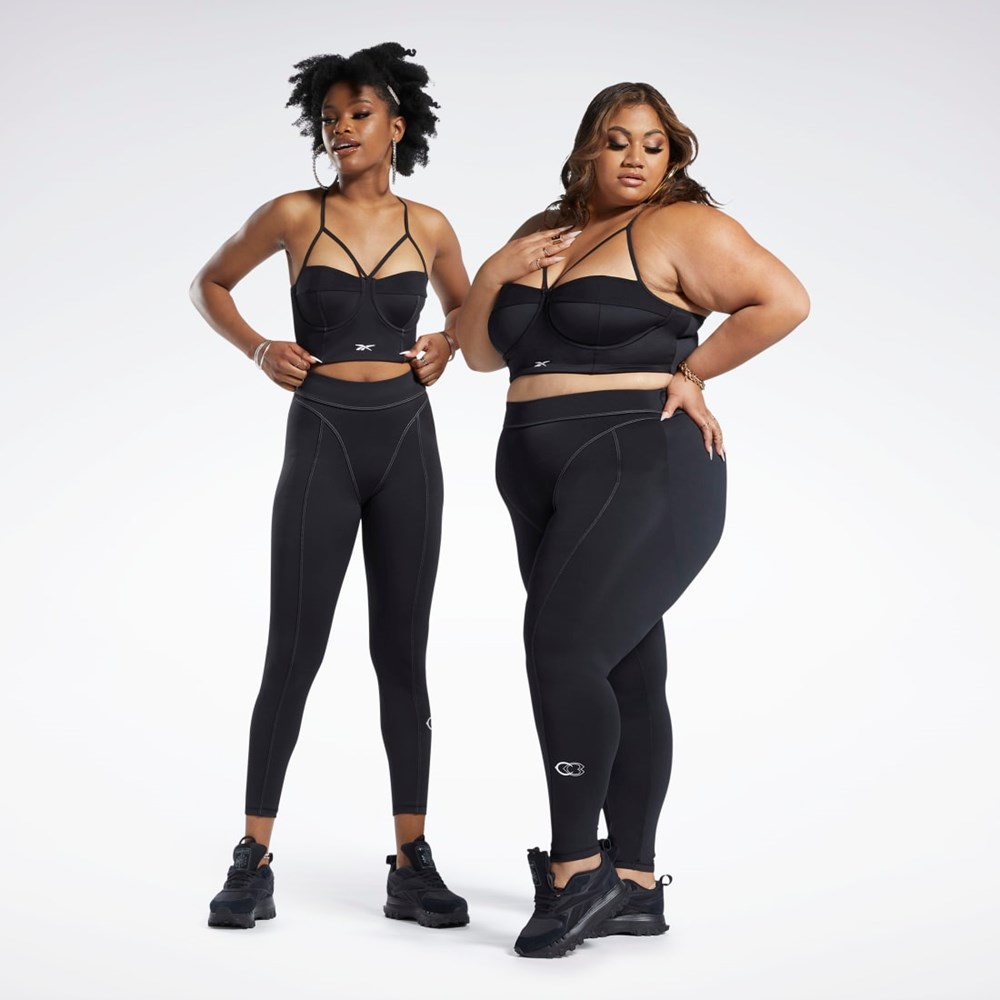 Reebok Cardi B Bralette (Plus Size) Negras Blancas | 59ZTRXLDO
