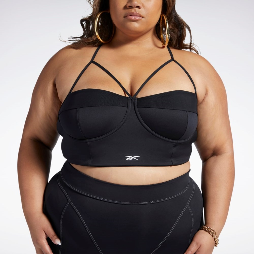 Reebok Cardi B Bralette (Plus Size) Negras Blancas | 59ZTRXLDO