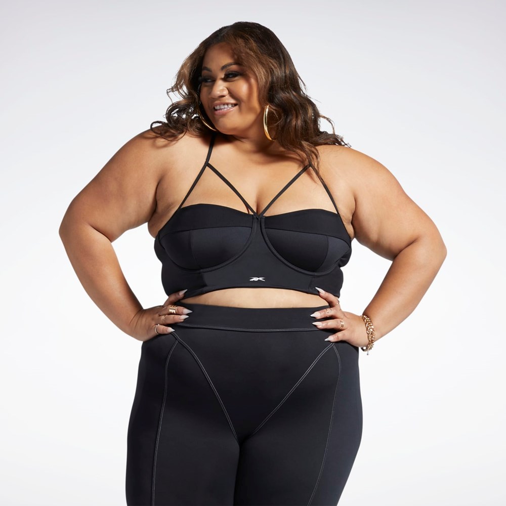 Reebok Cardi B Bralette (Plus Size) Negras Blancas | 59ZTRXLDO