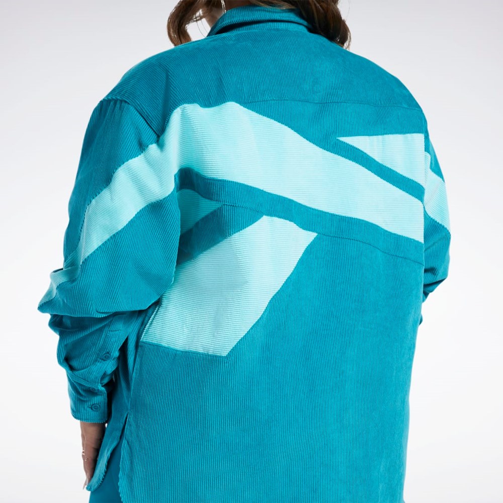 Reebok Cardi B Corduroy Cover-Up (Plus Size) Seaport Teal | 59UWNRITQ