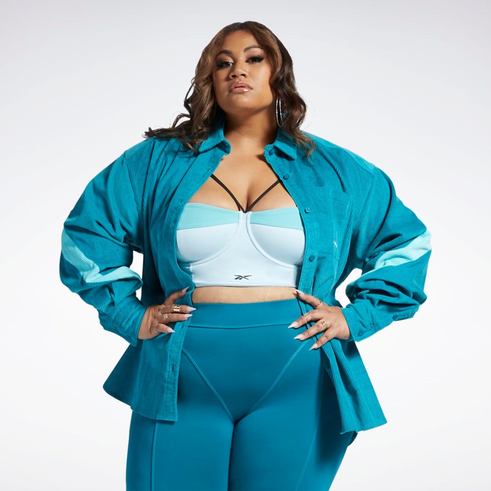 Reebok Cardi B Corduroy Cover-Up (Plus Size) Seaport Teal | 59UWNRITQ