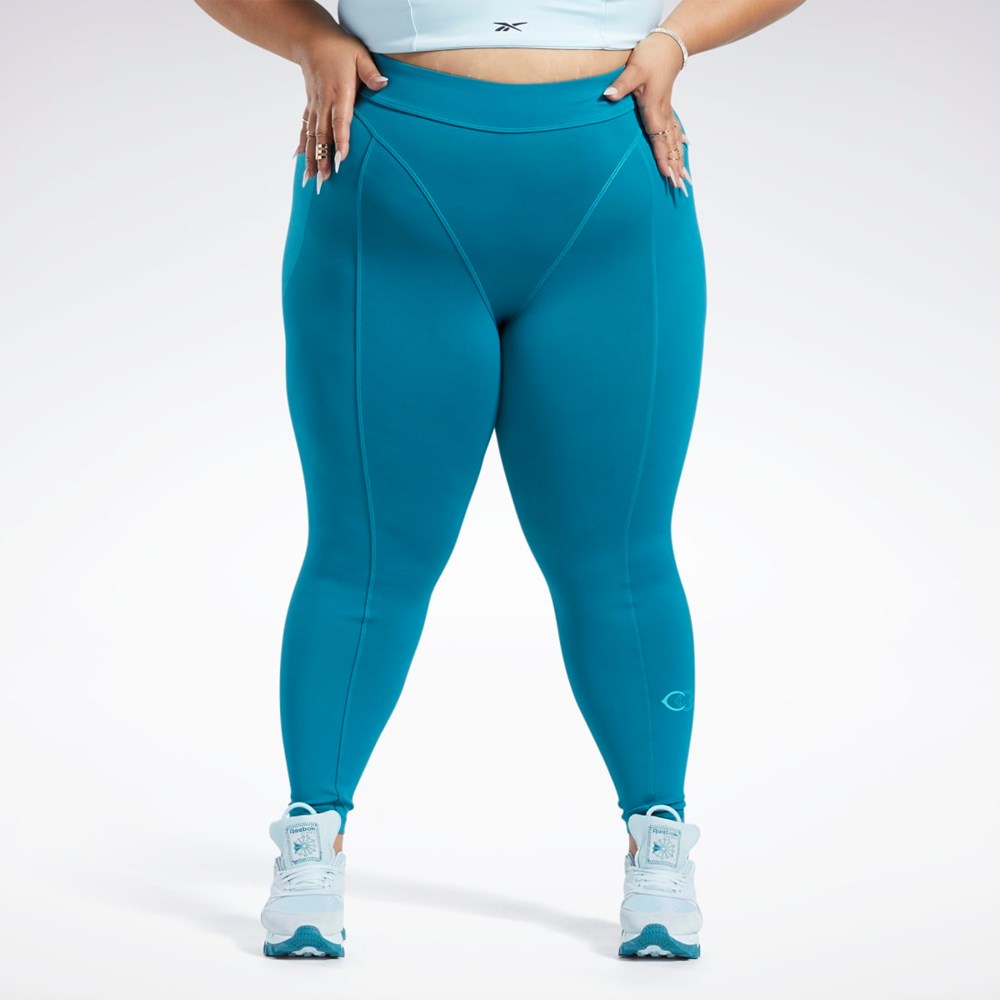 Reebok Cardi B High-Rise Tights (Plus Size) Seaport Teal | 56QHGLKYJ