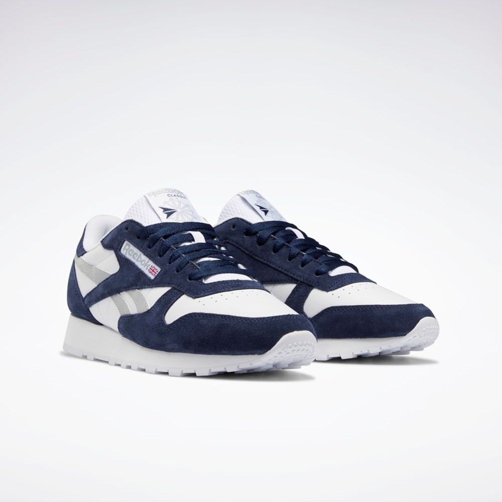 Reebok Classic Leather Shoes Azul Marino Blancas Gris | 78SVIUHMB