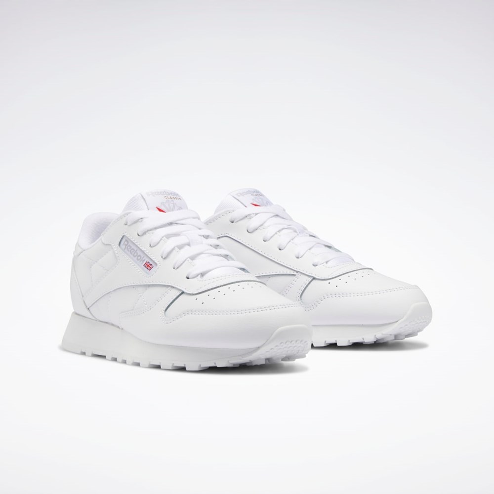 Reebok Classic Leather Shoes - Grade School Blancas Blancas Blancas | 19CNTZPYF