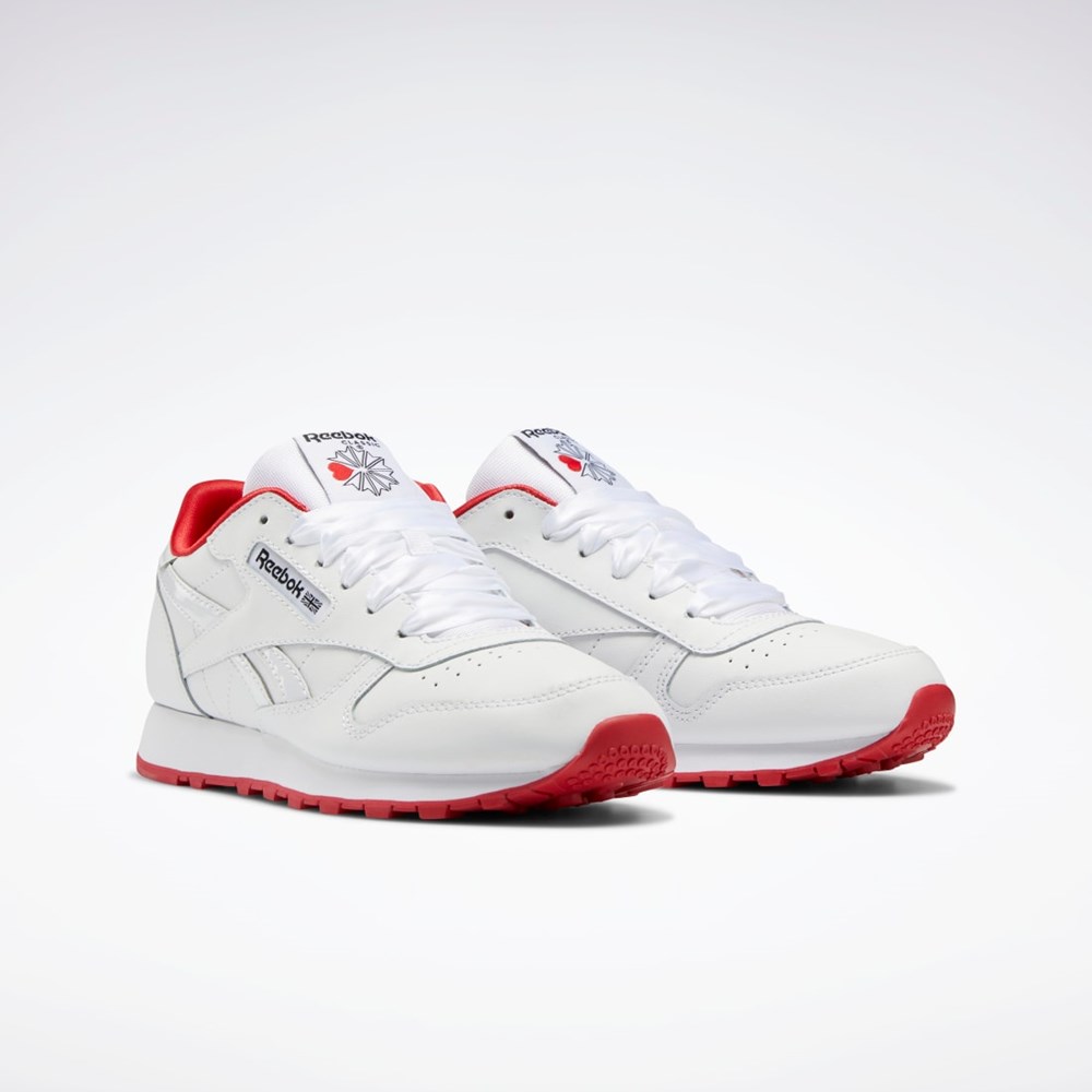 Reebok Classic Leather Shoes - Grade School Blancas Blancas Rojas | 45SNQKTRZ