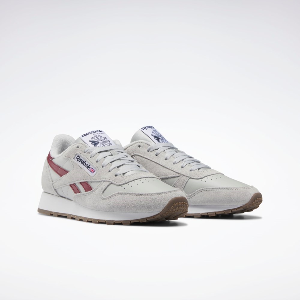 Reebok Classic Leather Shoes Gris Gris Burdeos | 21XUGKPYT