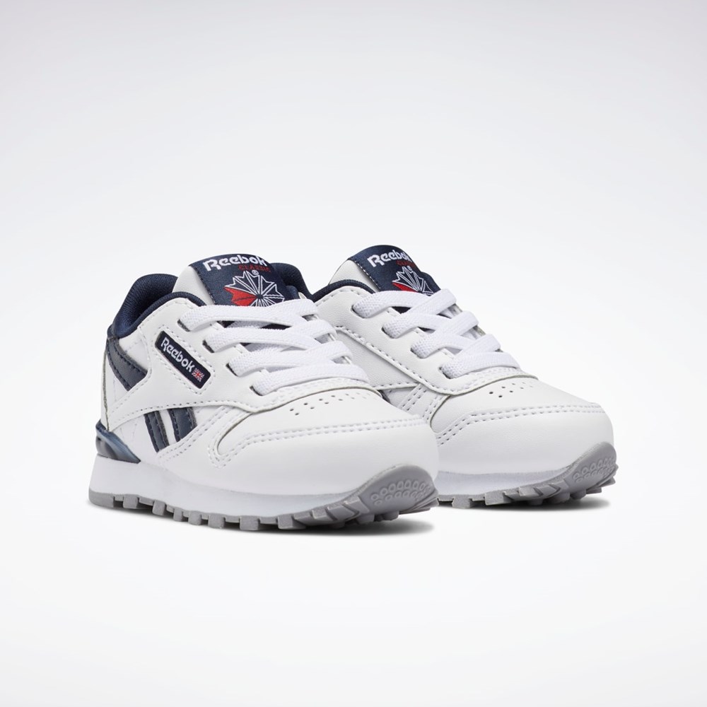 Reebok Classic Leather Step 'n' Flash Shoes - Toddler Blancas Blancas Azul Marino | 85YZEMBFL