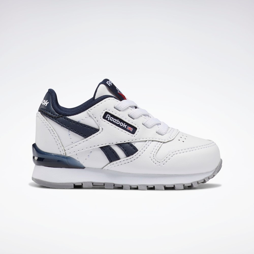 Reebok Classic Leather Step 'n' Flash Shoes - Toddler Blancas Blancas Azul Marino | 85YZEMBFL