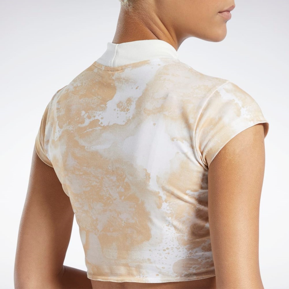 Reebok Classics Cloud Splatter-Print Corta Sleeve Cropped T-Shirt Stucco | 01WOYFKCE