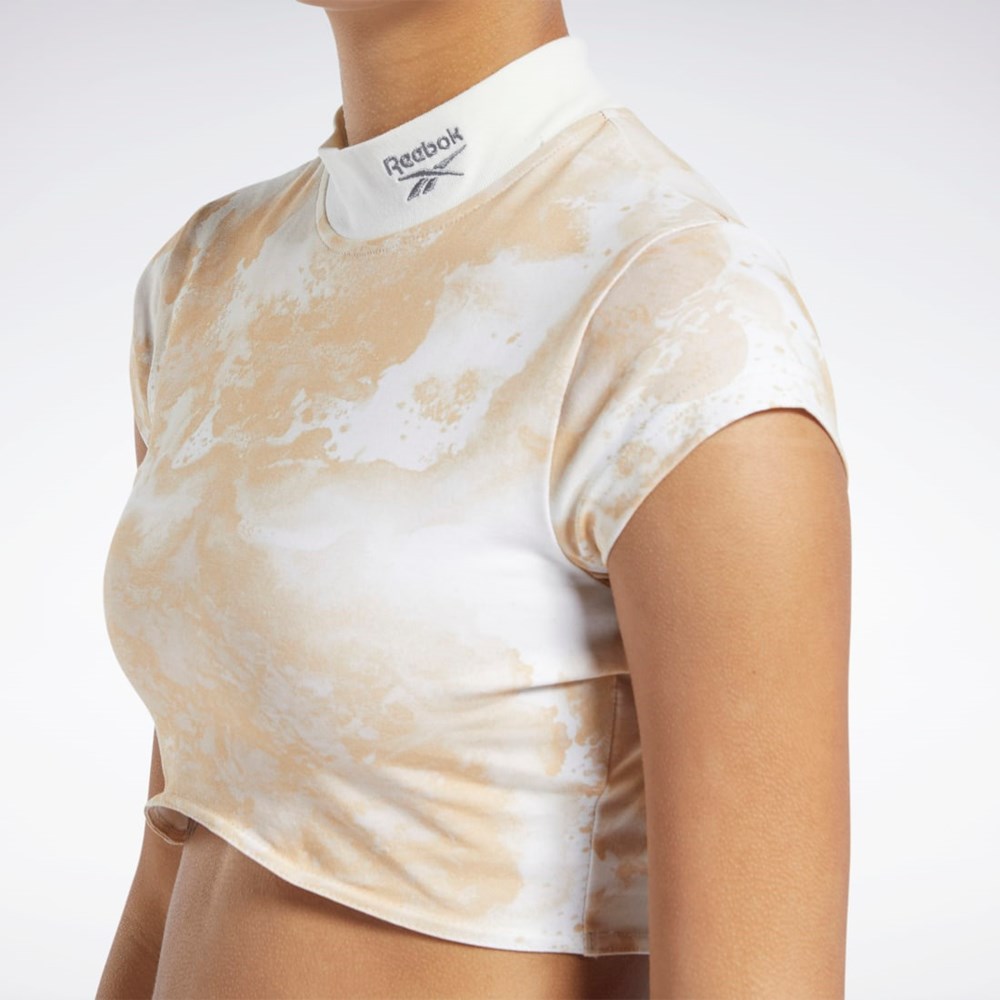 Reebok Classics Cloud Splatter-Print Corta Sleeve Cropped T-Shirt Stucco | 01WOYFKCE