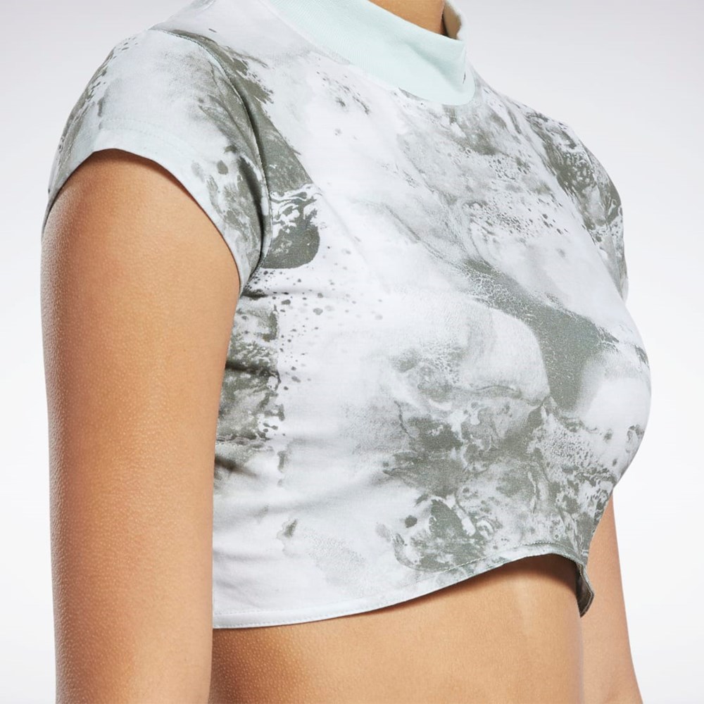 Reebok Classics Cloud Splatter-Print Corta Sleeve Cropped T-Shirt Verde Menta | 82BRJDHOC