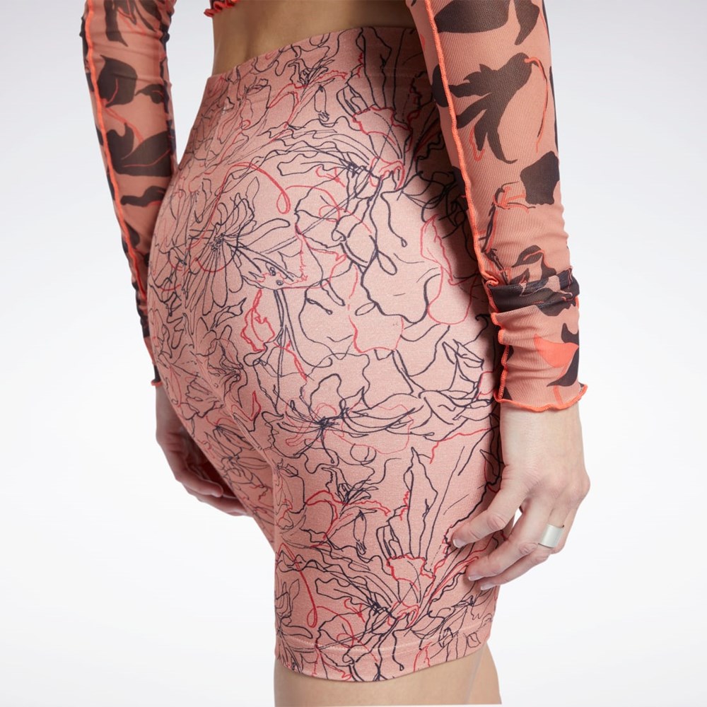 Reebok Classics Contour Floral Print Legging Shorts Coral | 73PKSTWVA