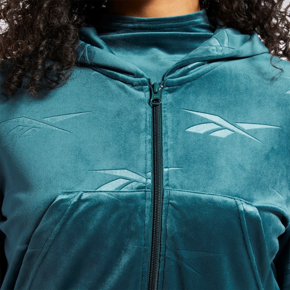 Reebok Classics Energy Q4 Velour Zip-Up Sweatshirt Verde | 70QOHRZAI