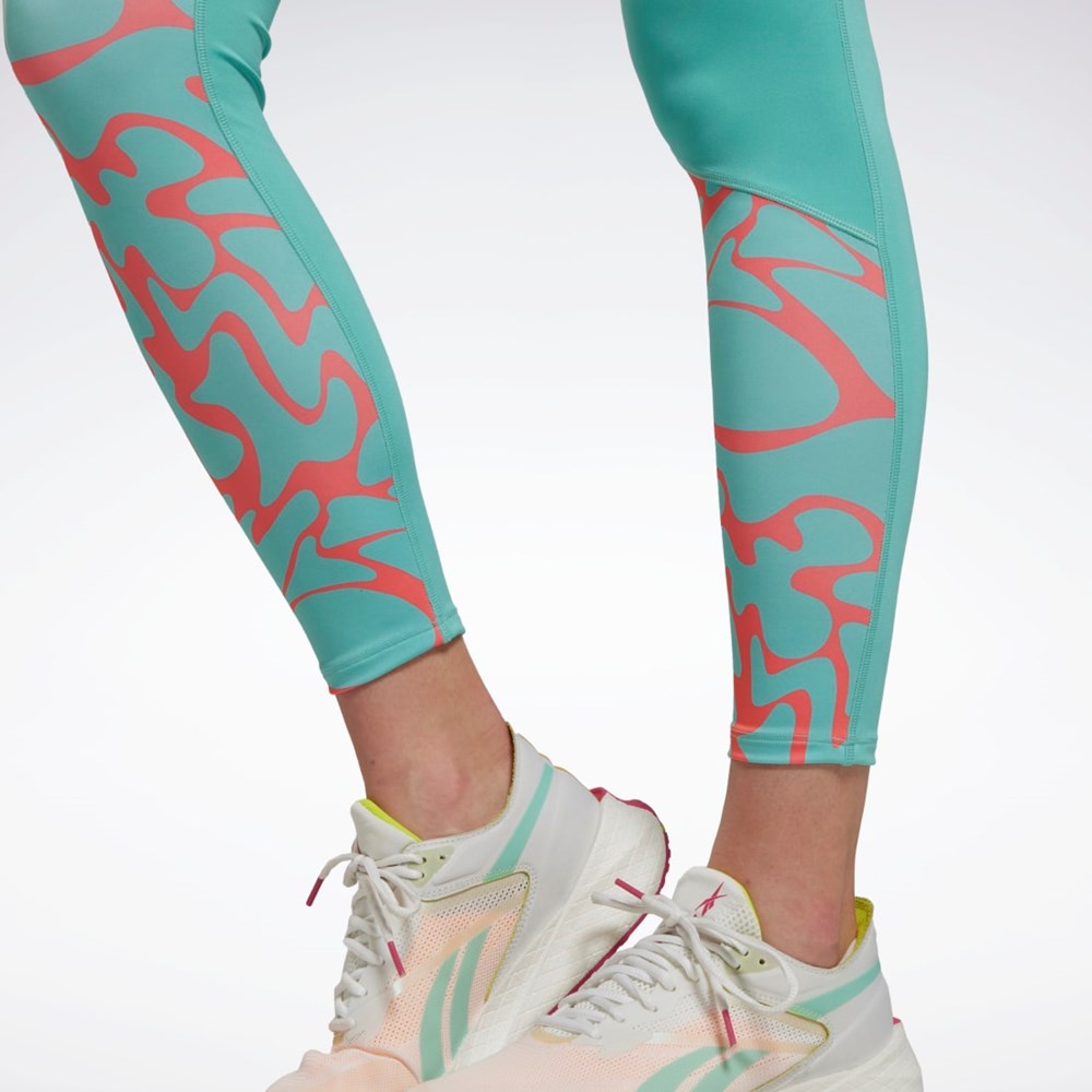 Reebok Correr Printed Leggings Semi Classic Teal | 10ASEXPCG