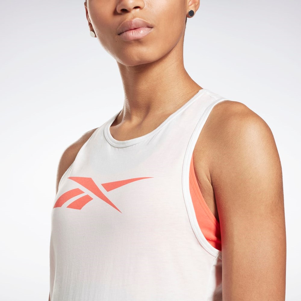 Reebok Entrenamiento Essentials Estampadas Tank Top Blancas Naranjas | 02AZMCDXE