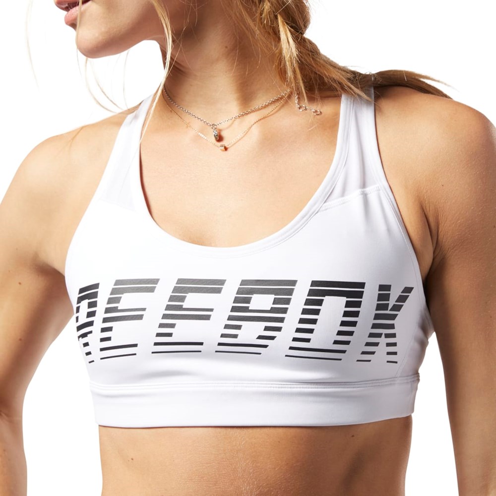 Reebok Hero Tiras Medium-Impact Acolchado Bra Blancas | 02AQCKEBL