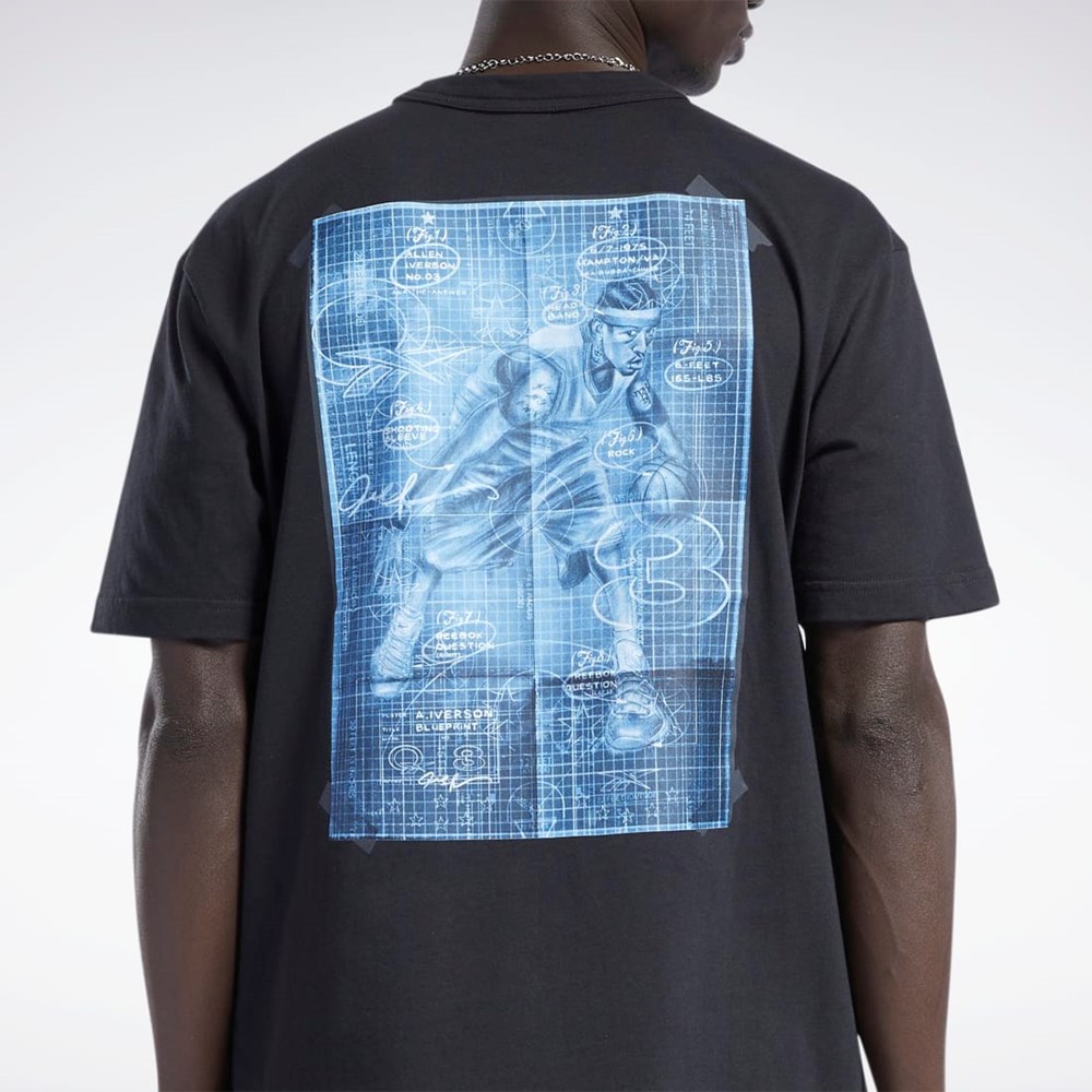 Reebok Iverson Basketball I3 Blueprint Corta Sleeve T-Shirt Negras | 31WVUKLQR
