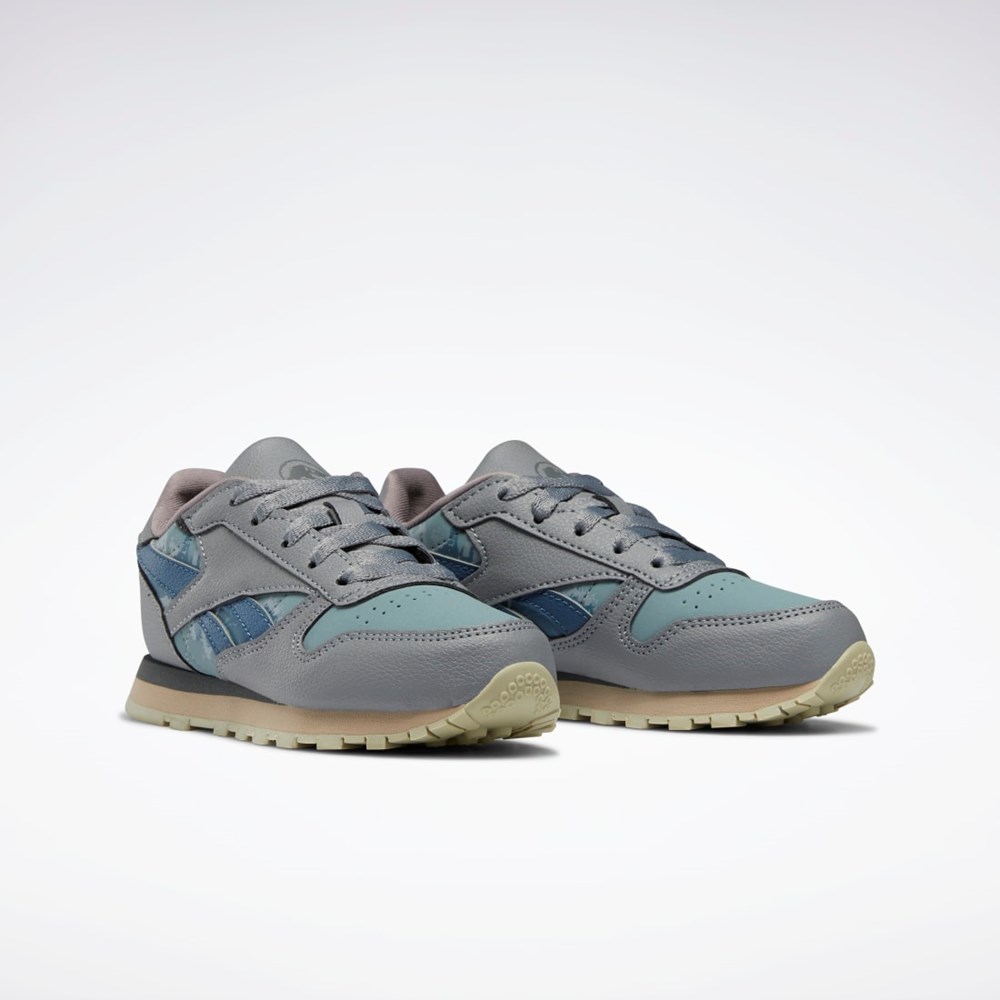 Reebok Jurassic World Classic Leather Shoes - Preschool Gris Azules | 65BEFOCAL