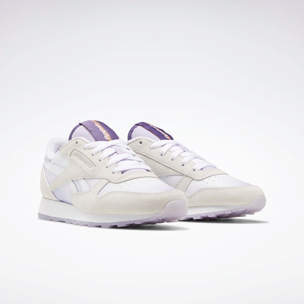 Reebok MadWomen Classic Leather Shoes Blancas Blancas Moradas | 95SWEXVLD