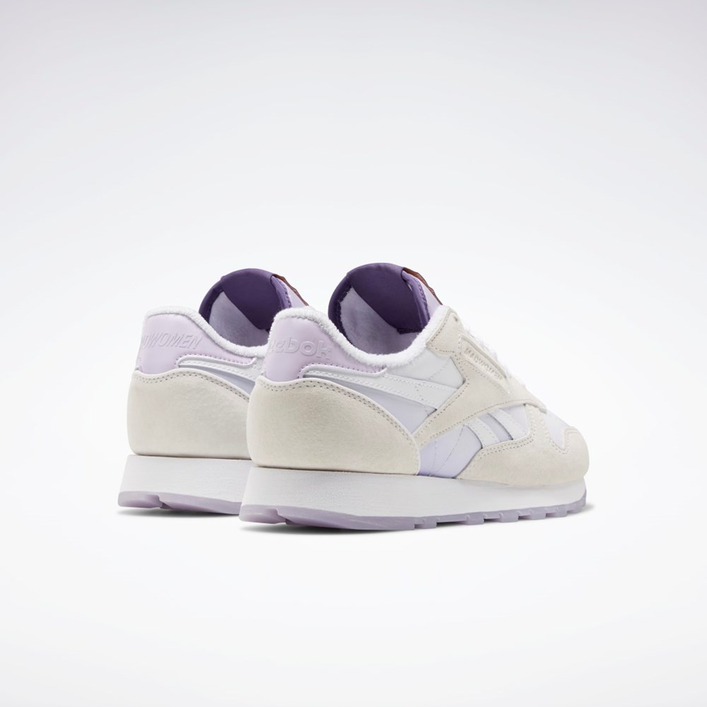 Reebok MadWomen Classic Leather Shoes Blancas Blancas Moradas | 95SWEXVLD
