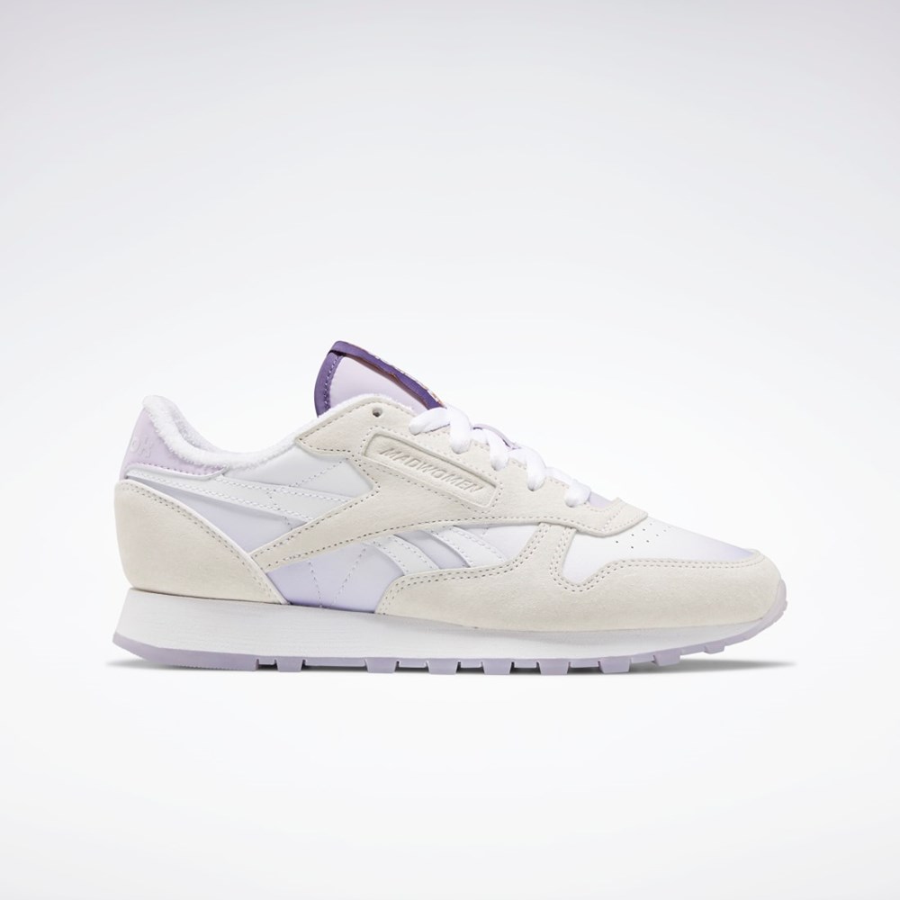 Reebok MadWomen Classic Leather Shoes Blancas Blancas Moradas | 95SWEXVLD