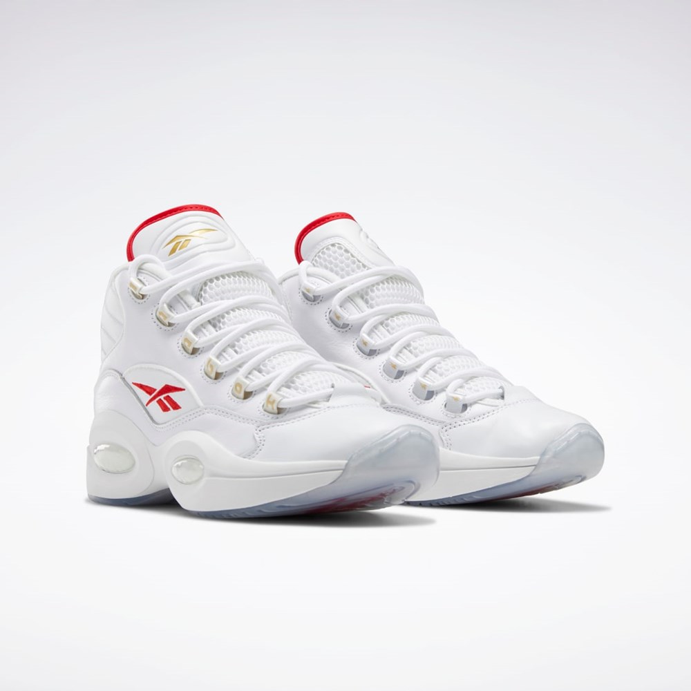 Reebok Question Mid Basketball Shoes Blancas Blancas Rojas | 46BAFDLSH