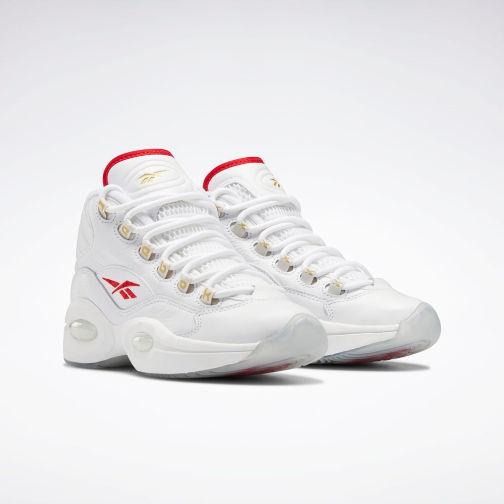 Reebok Question Mid Shoes - Grade School Blancas Rojas Blancas | 52ISPJVQW
