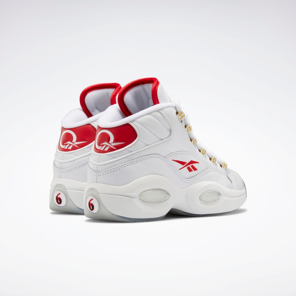 Reebok Question Mid Shoes - Grade School Blancas Rojas Blancas | 52ISPJVQW
