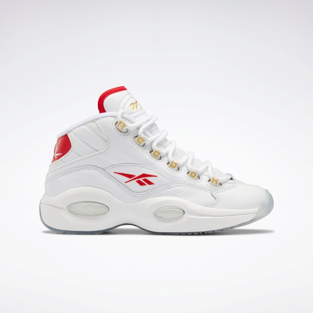 Reebok Question Mid Shoes - Grade School Blancas Rojas Blancas | 52ISPJVQW