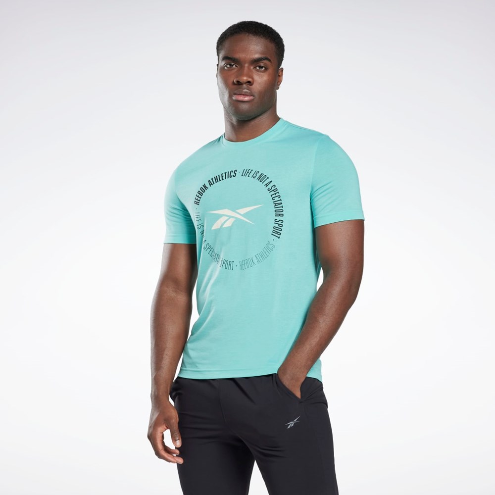 Reebok Reebok Life Is Not a Spectator Deporte Estampadas T-Shirt Semi Classic Teal | 90MSNBZIP