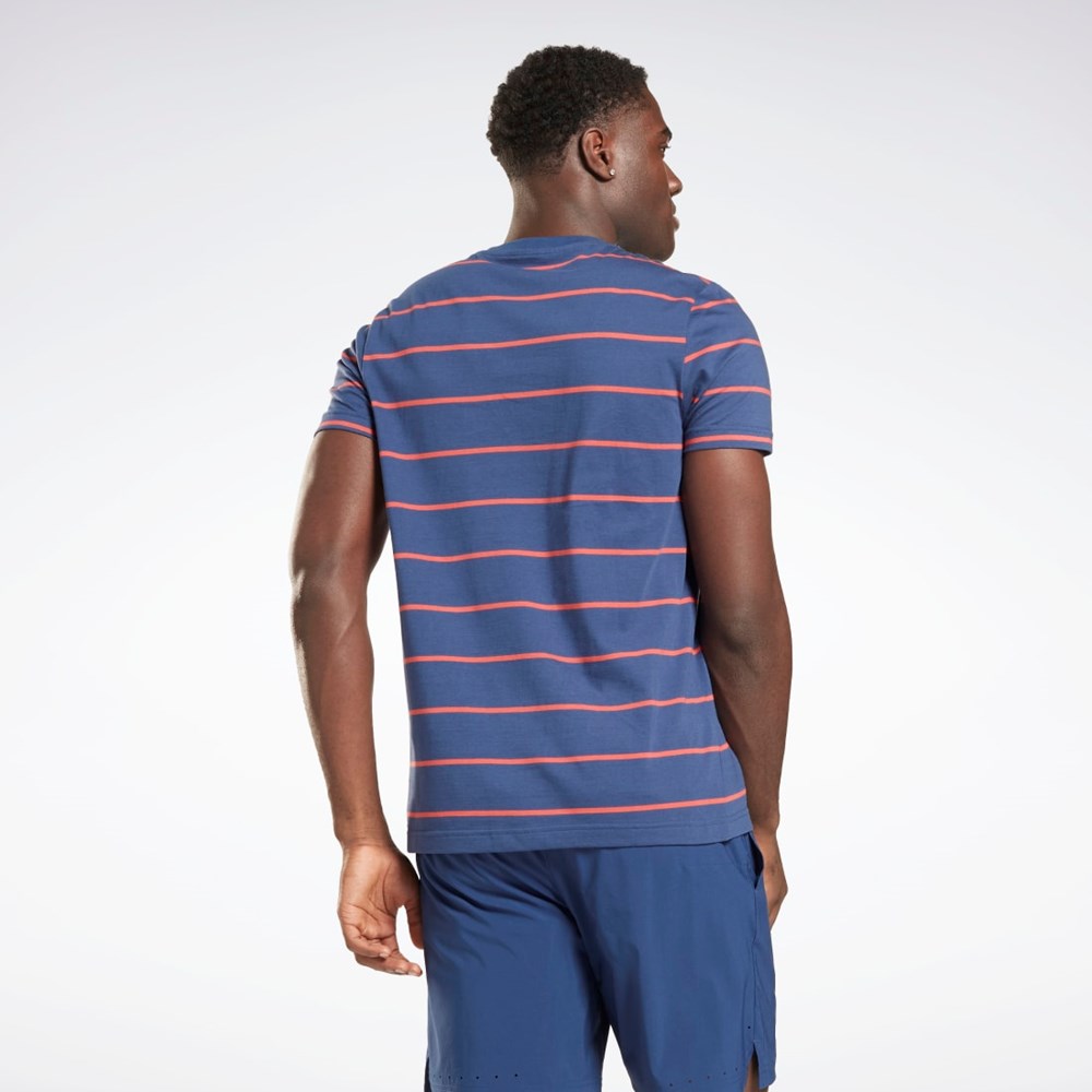 Reebok Stripe T-Shirt Azules | 67SUQFKYB