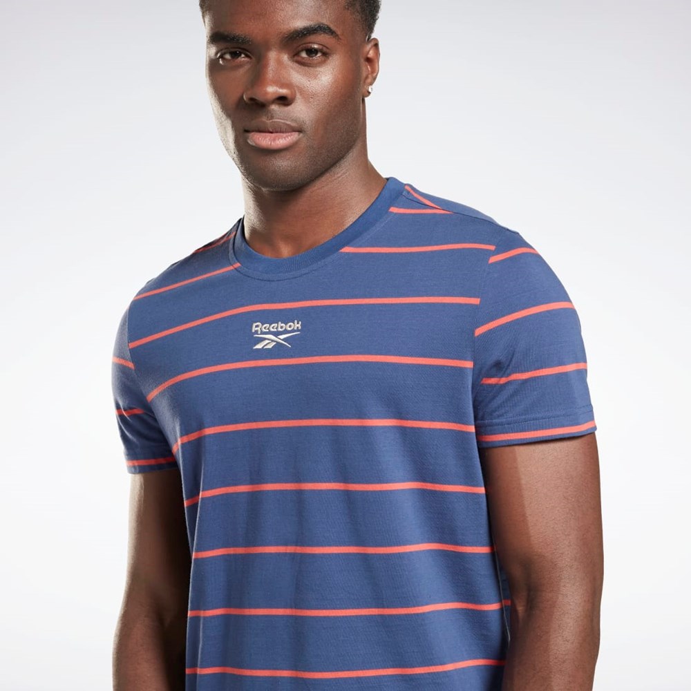 Reebok Stripe T-Shirt Azules | 67SUQFKYB