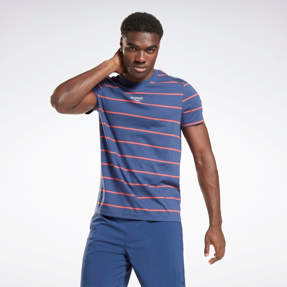 Reebok Stripe T-Shirt Azules | 67SUQFKYB