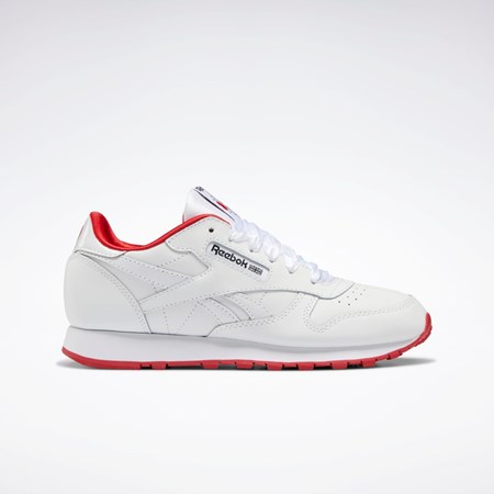 Reebok Classic Leather Shoes - Grade School Blancas Blancas Rojas | 45SNQKTRZ