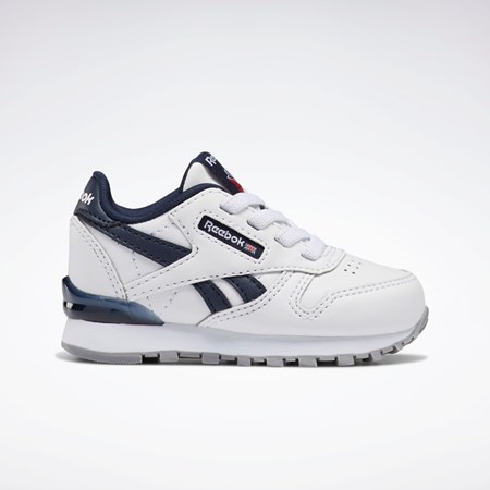Reebok Classic Leather Step 'n' Flash Shoes - Toddler Blancas Blancas Azul Marino | 85YZEMBFL