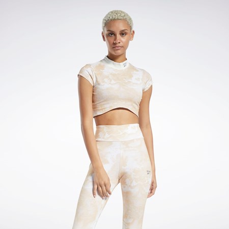 Reebok Classics Cloud Splatter-Print Corta Sleeve Cropped T-Shirt Stucco | 01WOYFKCE