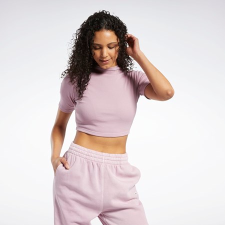 Reebok Corta Sleeve Rib Tight Shirt Infused Lilac | 67KYMTHQP