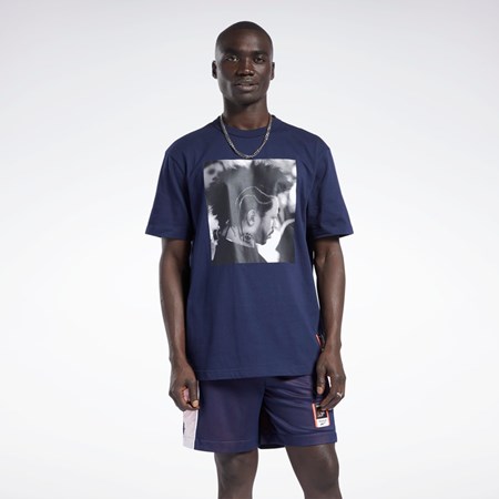 Reebok Iverson Basketball I3 Blue Print Corta Sleeve T-Shirt Azul Marino | 73YXWCRIH