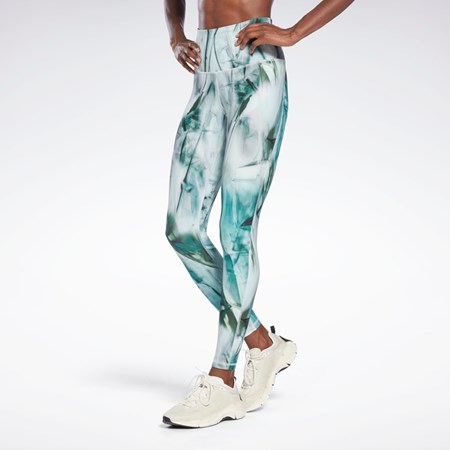 Reebok Lux Bold High-Waisted Liquid Abyss Print Tights Verde Menta | 74XVUNGSK
