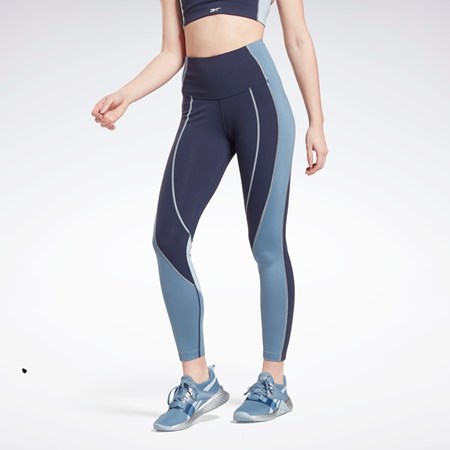 Reebok Lux High-Rise Colorblock Leggings Azul Marino | 45OWIQKSL