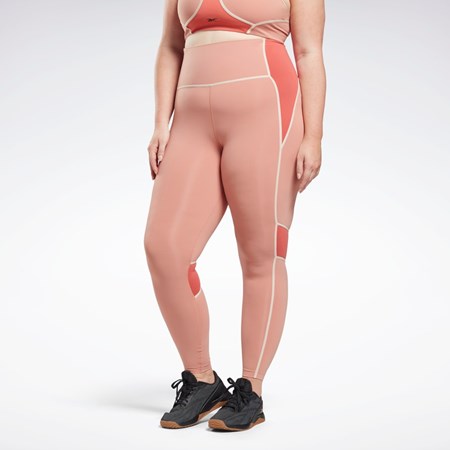 Reebok Lux High-Waisted Colorblock Tights (Plus Size) Coral | 32KVCWRJU