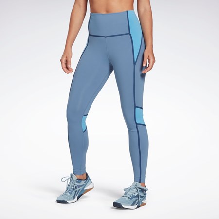 Reebok Lux High-Waisted Colorblock Tights Azules | 68ZPWVRXG