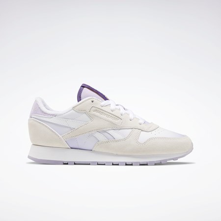 Reebok MadWomen Classic Leather Shoes Blancas Blancas Moradas | 95SWEXVLD